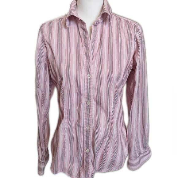 The Limited button down blouse, white pink maroon striped blouse, M - Picture 1 of 5